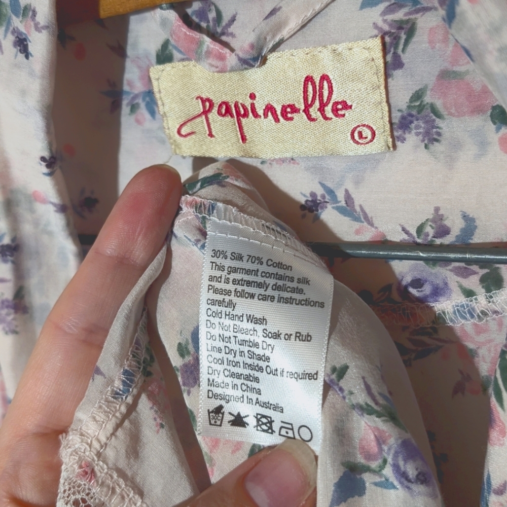 Papinelle Silk Cotton Pastel Pink Floral Midi Robe - Picture 9 of 9